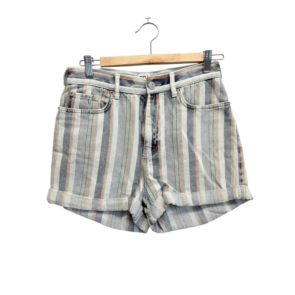 BDG Striped High-Rise Rolled Hem Jean Shorts - Blue, Gray, Cream, Tan